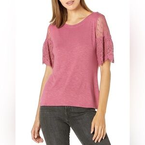 Elegant Pink Lace Sleeve Women's Top